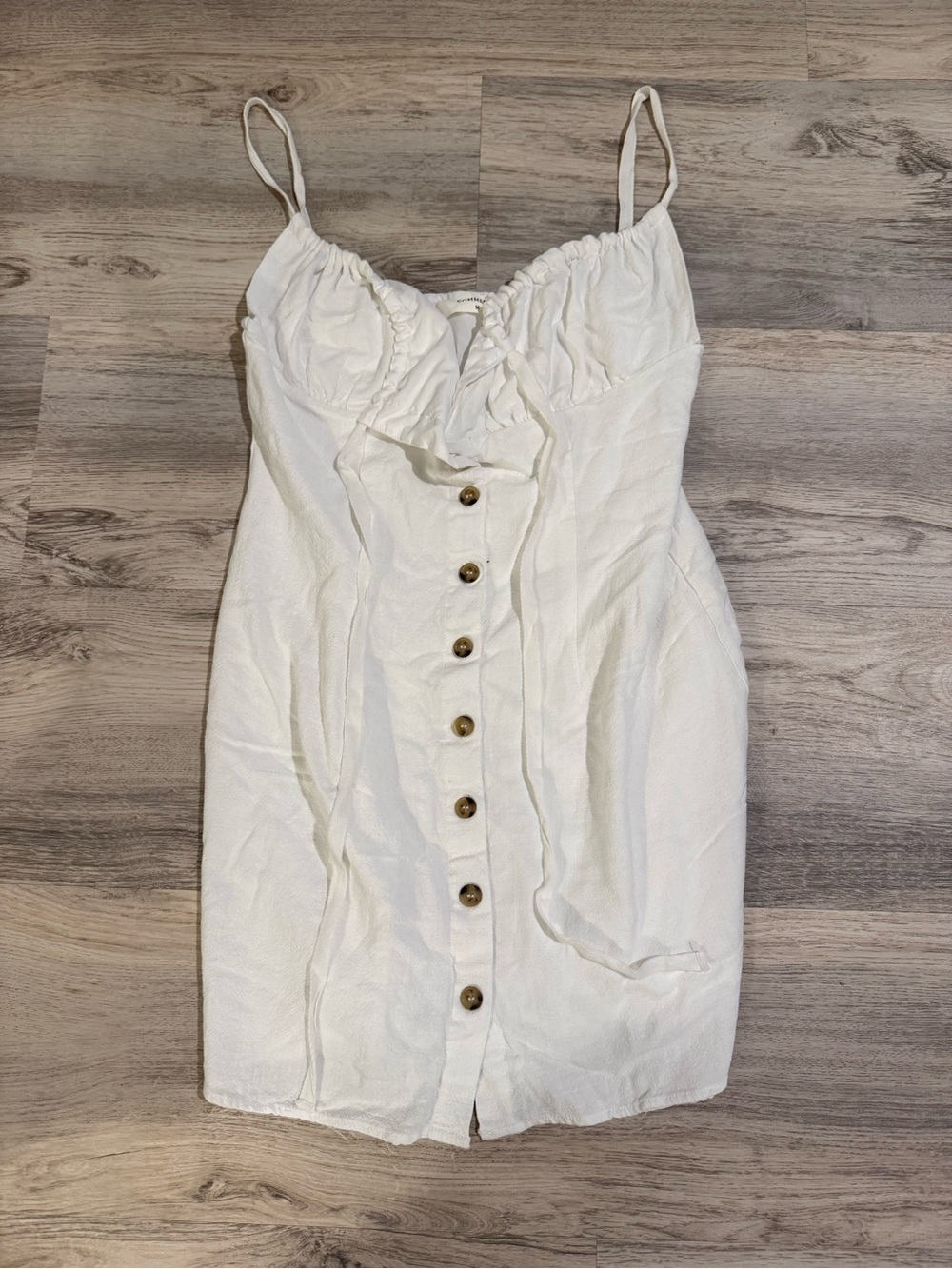 Commense White Button-Front Spaghetti Strap Mini Dress